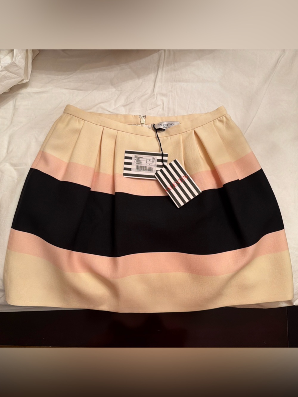 Valentino Colorblock Midi Skirt in Black, Blush & Cream